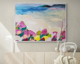 Oceaan Abstracte Kunst aan de Muur, Beach House Decor, Abstracte Kunst Grote Canvas Wall Art, Strand Prints Wall Art, Beach House Gift, Floral Abstract