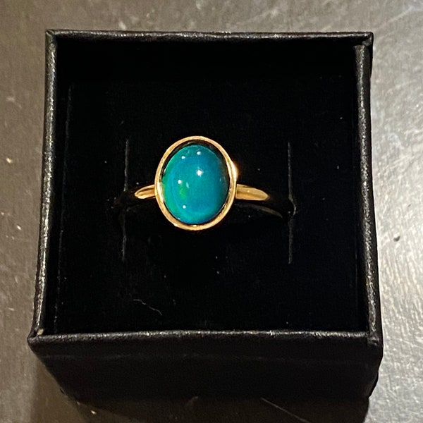 Oval Stone Stainless Steel Gold Mood Ring