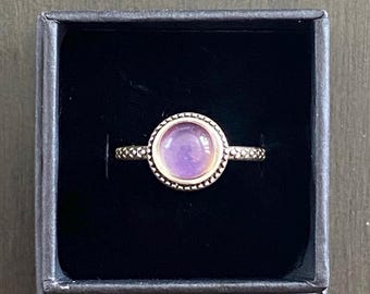 Sterling Silver S925 Round Stone Mood Ring + Color Chart + Gift Box & Bag