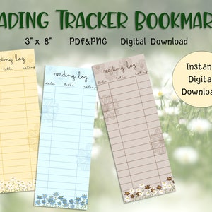 Reading Log Bookmark | Library Card Reading Tracker Book Club Bookmark Flower Daisy Book Lover Gift Bookworm | Digital Download Printable