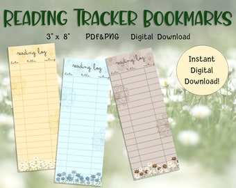 Lesezeichen Lesezeichen | Bibliotheksausweis Reading Tracker Buch Club Lesezeichen Blume Gänseblümchen Buchliebhaber Geschenk Bücherwurm | Digitaler Download zum Ausdrucken