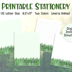 Papelaria para impressão | John Muir Paper Nature Forest Letter Writing Notes Papel de carta Nature Lover Gift | Download digital Tamanho carta EUA