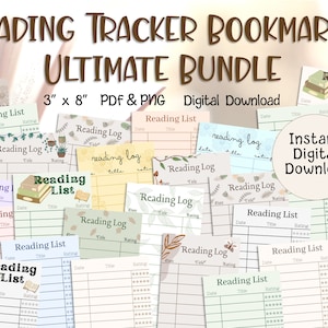 Ultimate Bundle Reading Log Bookmark | Reading List Bookmark Book Club Vintage Library Card Reading Tracker Digital Download Printables