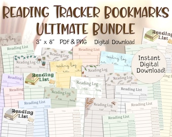 Ultimate Bundle Reading Log Bookmark | Reading List Bookmark Book Club Vintage Library Card Reading Tracker Digital Download Printables