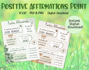 Positive Affirmations Poster Wall Art | Mental Health Art Therapist Wall Art Homeschool Wall Art Print Self Love Digital Download Printable