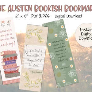Jane Austen Literary Quote Book Quote Bookmark | Cottagecore Library Reader Book Lover Quotes Book Club Bookmark Bundle Digital Download