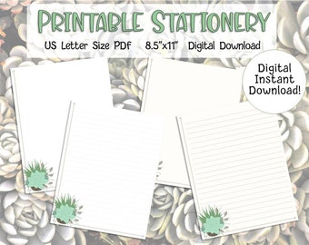 Druckbares Briefpapier Boho Sukkulenten Papier Cottagecore Brief schreiben Notizpapier Digital Briefpapier Sofortiger digitaler Download US Letter Größe