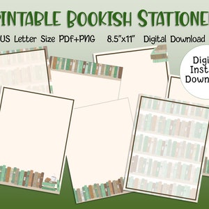 Printable Bookish Stationery Librarian Gift Note Paper Bookworm Gift Literary Book Lover Gift Letter Writing Digital Download US Letter Size
