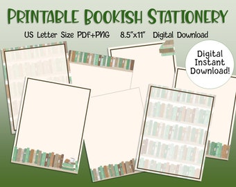 Printable Bookish Stationery Librarian Gift Note Paper Bookworm Gift Literary Book Lover Gift Letter Writing Digital Download US Letter Size