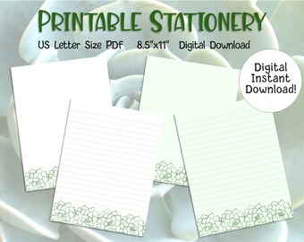 Printable Stationery | Succulent Paper Cottagecore Pen Pal Letter Writing Note Paper Digital Letter Paper Digital Download US Letter Size