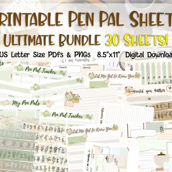 Pen Pal Printables Ultimate Bundle | Pen Pal Trackers About Me Ephemera Pen Pal Starter Kit Pen Paling Stationery Digital Download US Letter
