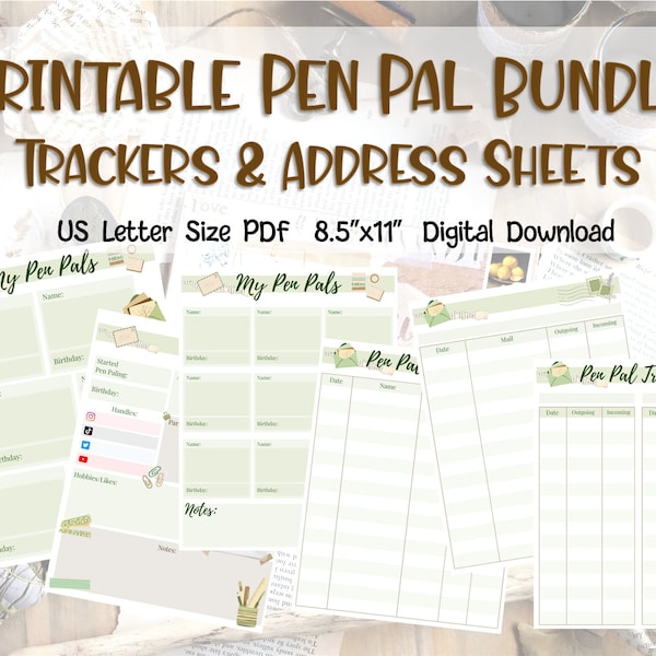 Pen Pal Printable Bundle | Tracker Addresses Sheets Bundle Pen Pal Starter Kit Gift for Her Pen Paling | Digital Download US Letter Size PDF
