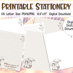 Cancelleria stampabile / Carta Cottagecore a forma di fungo Carta Fairycore Carta per lettere Carta per appunti Carta per lettere digitale Download digitale Formato lettera USA