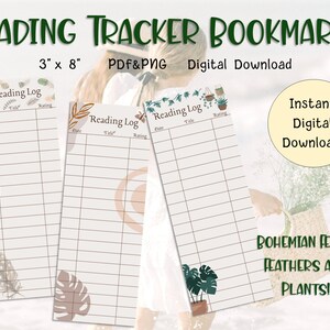 Reading Log Bookmark | Bohemian Boho Feather Bookmarks Book Club Library Card Reading Tracker Book Lover Gift | Digital Download Printable