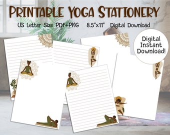 Printable Stationery | Yoga Girl Mandala Meditation Paper Letter Writing Note Paper Digital Letter Paper Digital Download US Letter Size