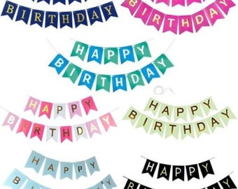 Happy Birthday Banner Party Decorations Reusable Paper card Banner New Colourful banner garland kids boy & girl birthday celebration