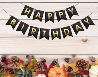 Black Happy Birthday Banner Party Decorations Celebration Bunting Garland