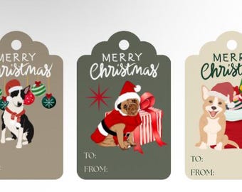 Etichette regalo natalizie per cani, etichette stampabili per le feste (download digitale)