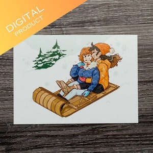 レズビアンのクリスマス カード | サフィック | クィア | クリスマス カード | 自宅で印刷 | かわいい | ロマンチック | 甘い | 心温まる | すぐにダウンロード
