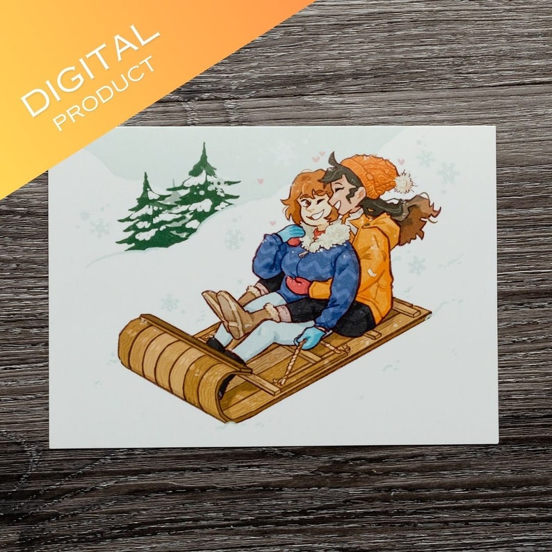 Lesbian Christmas Card Sapphic Queer Christmas Card Print At Home Cute Romantic Sweet Heartwarming Instant Download image 1
