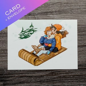 Carte de Noël lesbienne | saphique | homosexuel | Carte de Noël | Mignon | Romantique | Sucré | Réconfortant | LGBTQ | Carte de voeux avec enveloppe