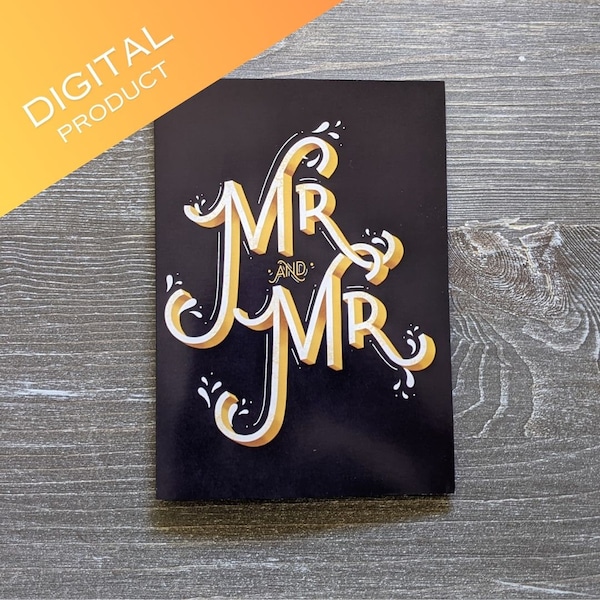 Gay Wedding Card, Mr & Mr, Two Grooms, Cute Wedding Card, LGBTQ, Queer Grooms, Gift For 2 Men Getting Married, LGBTQ Groom, Digital Download