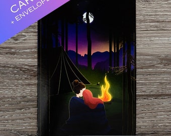 Lesbian Greeting Card, Cute Sapphic Card, Gifts For Lesbians, Romantic, Love, Women Camping, LGBTQ Art, Lesbian Anniversary, With Envelope