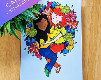 Romantic Lesbian Greeting Card, Cute Card For Lesbian Couples, LGBTQ Art, Lesbian Anniversary Card, Sapphic Greeting Card, WLW, Envelope
