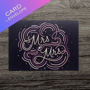 Carte de mariage lesbienne, Mme et Mme, deux mariées, jolie carte de mariage, LGBTQ, mariée queer, cadeau pour mariage lesbienne, WLW, avec enveloppe