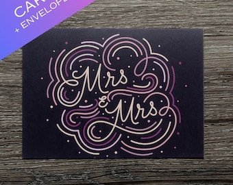 Lesbian Wedding Card, Mrs & Mrs, Two Brides, Cute Wedding Card, LGBTQ, Queer Bride, Gift For Lesbians Getting Married, WLW, With Envelope