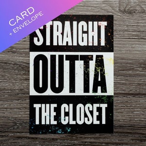 Célébration du coming out, Carte de voeux LGBTQ+, Tout droit sorti du placard, Carte de la fierté gaie, Vierge, Carte de coming out amusante, Avec enveloppe