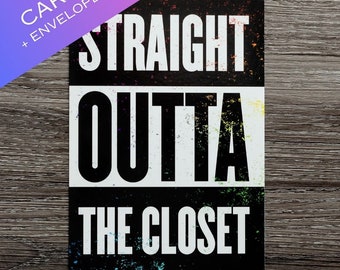 Coming Out Celebration, LGBTQ+ Greeting Card, Straight Outta The Closet, Gay Pride Card, Blank, Funny Coming Out Card, With Envelope