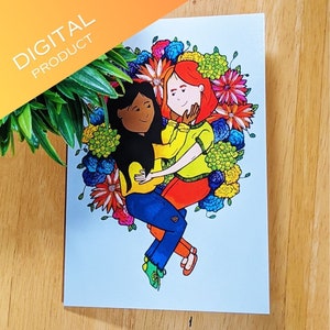 Romantic Lesbian Greeting Card, Digital Download, Cute Card For Lesbian Couples, LGBTQ Art, Lesbian Anniversary Card, Sapphic Greeting Card
