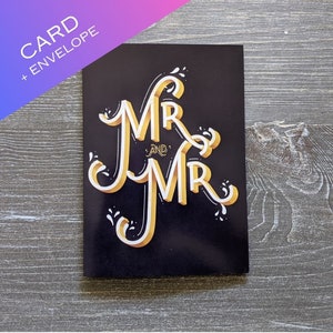 Carte de mariage gay, Mr et M., deux mariés, jolie carte de mariage, LGBTQ, mariés homosexuels, cadeau pour le mariage de 2 hommes, marié LGBTQ, avec enveloppe