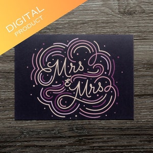 Cartão de casamento lésbico, senhora e senhora, duas noivas, cartão de casamento fofo, LGBTQ, noiva queer, presente para lésbicas se casando, download digital