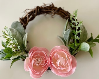Mini Ranunculus Wreath | Mini Spring Wreath | Ranunculus Lambs Ear Wreath | Small Spring Wreath | Spring Door Hanger | Small Spring Gift