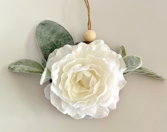 Mini Floral Door Hanger | Lambs Ear Door Decor | Small Flower Ornament | Floral Wood Hanging | Small Gift | Door Hanging