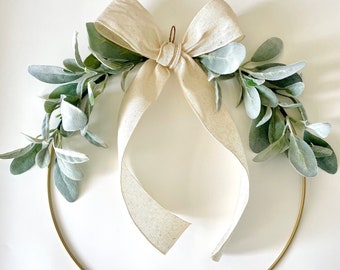 Lambs Ear Wreath | Lambs Ear Bow Wreath | Modern Farmhouse Wreath | Simple Year Round Wreath | All Seasons Wreath | Simple Spring Wreath