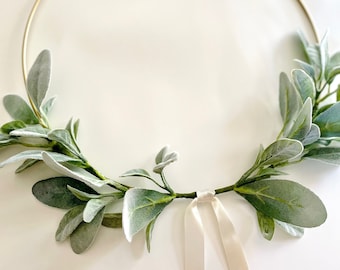 Lambs Ear Wreath | Year Round Wreath | Simple Greenery Wreath | Lambs Ear Gold Hoop Wreath | Spring Summer Wreath | Everyday Wreath