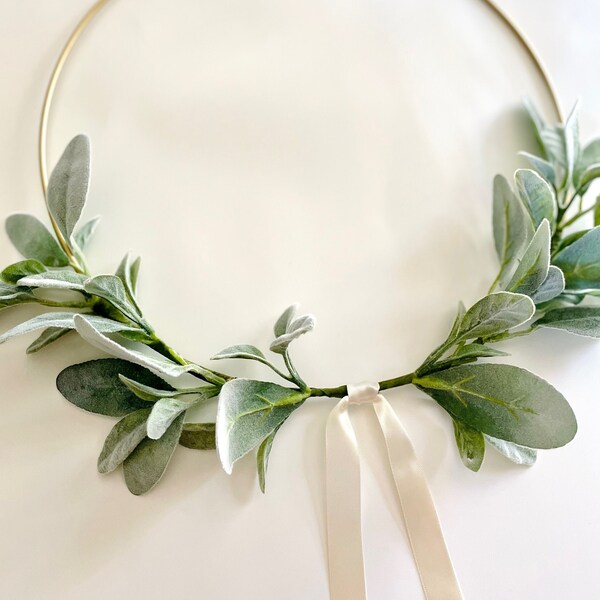 Lambs Ear Wreath | Year Round Wreath | Simple Greenery Wreath | Lambs Ear Gold Hoop Wreath | Spring Summer Wreath | Everyday Wreath