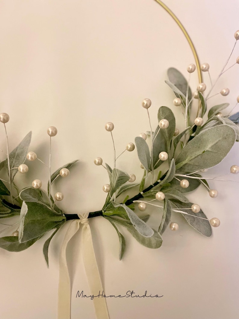 Simple Christmas Wreath | Christmas Lambs Ear Wreath | Modern Holiday Hoop Wreath | Winter Home Wreath | Lambs Ear Berry Wreath image 6