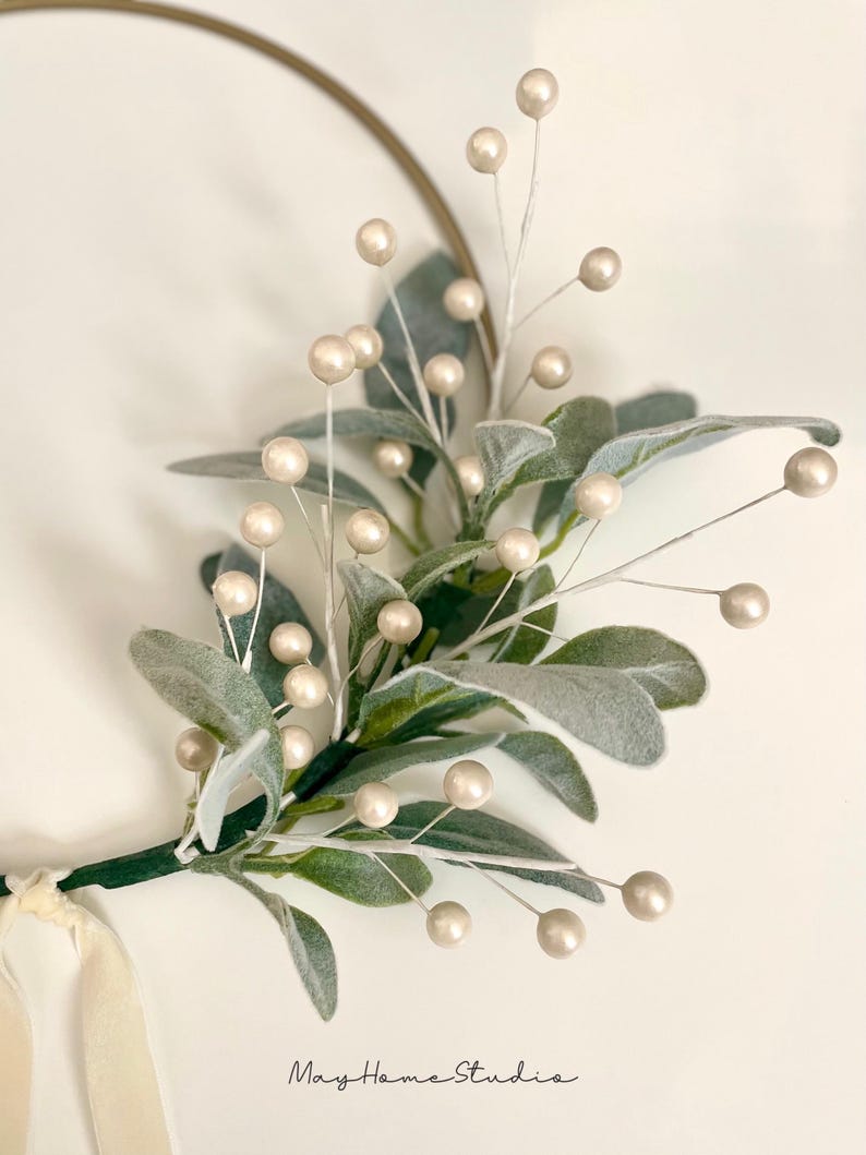 Simple Christmas Wreath | Christmas Lambs Ear Wreath | Modern Holiday Hoop Wreath | Winter Home Wreath | Lambs Ear Berry Wreath White