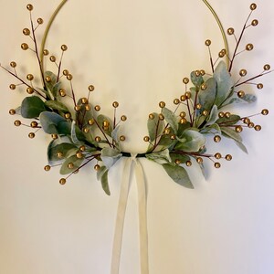 Simple Christmas Wreath | Christmas Lambs Ear Wreath | Modern Holiday Hoop Wreath | Winter Home Wreath | Lambs Ear Berry Wreath image 10
