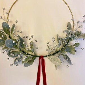 Simple Christmas Wreath | Christmas Lambs Ear Wreath | Modern Holiday Hoop Wreath | Winter Home Wreath | Lambs Ear Berry Wreath image 8