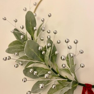 Simple Christmas Wreath | Christmas Lambs Ear Wreath | Modern Holiday Hoop Wreath | Winter Home Wreath | Lambs Ear Berry Wreath Silver