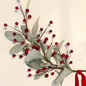 Simple Christmas Wreath | Christmas Lambs Ear Wreath | Modern Holiday Hoop Wreath | Winter Home Wreath | Lambs Ear Berry Wreath Dark Red