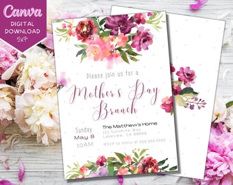 Editable Mother's Day Invitation | Mother's Day Brunch Invitation | Mother's Day Luncheon | Mother's Day Celebration | Printable Invite ||