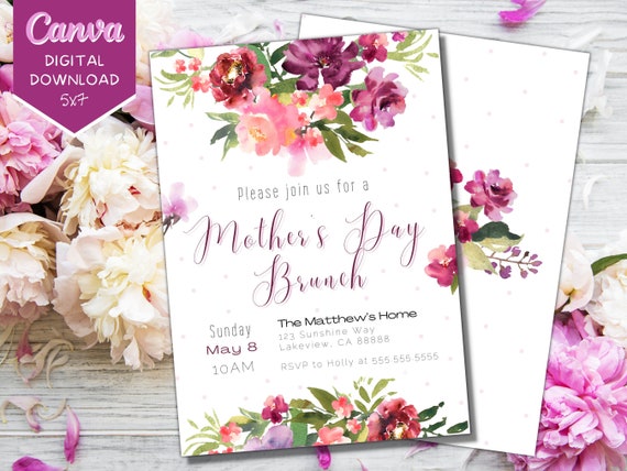 Editable Mother's Day Invitation | Mother's Day Brunch Invitation | Mother's Day Luncheon | Mother's Day Celebration | Printable Invite ||