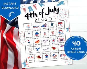 4th of July Bingo | Printable 4th of July Game | Patriotic Bingo | 4th of July Celebration | Independence Day Bingo | Fireworks Bingo | USA