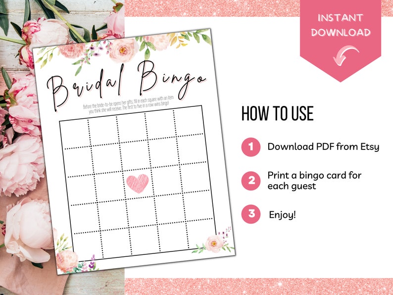 Printable Bridal Bingo Cards Printable Bridal Shower Game Bridal Shower ...